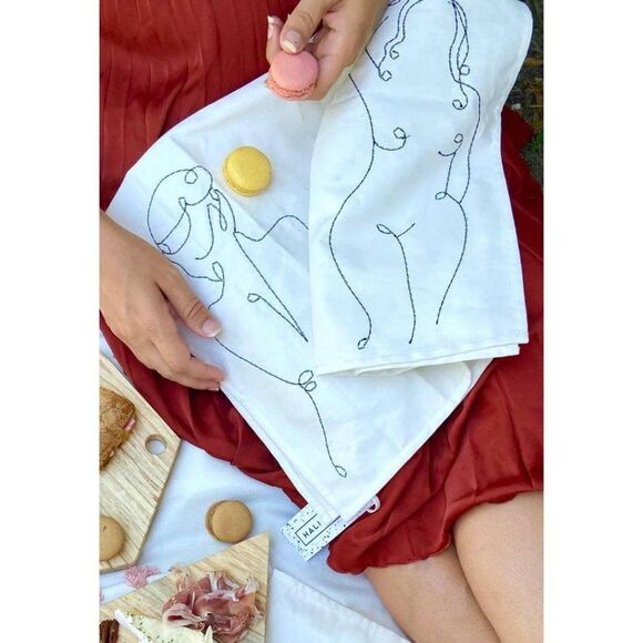 New Hali Hali Embroidered Nude Women Tea Towel - Picture 2 of 2